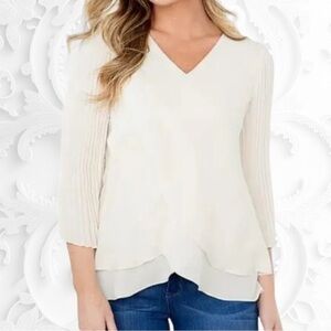 Laurie Felt Ivory Reversable Accordian Sleeved Layered Blouse